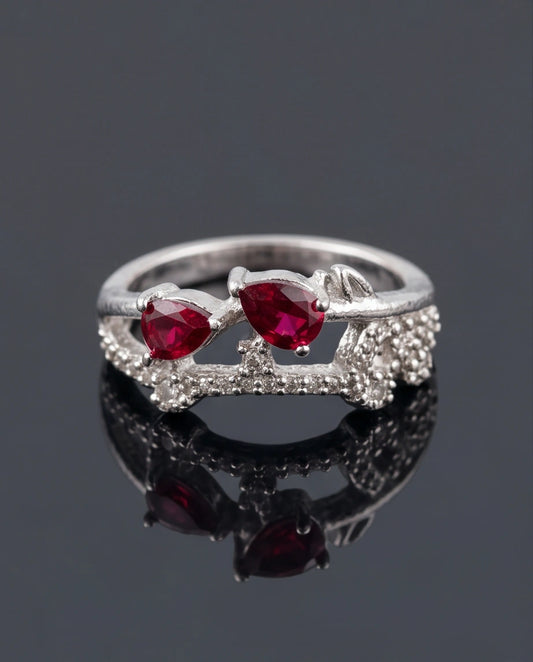 Crimson Dual Pear Vine Ring