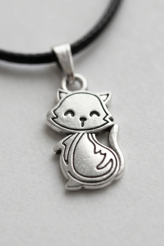 Silver Cute Cat Pendant Necklace
