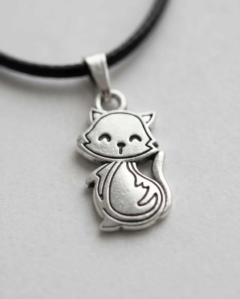 Silver Cute Cat Pendant Necklace