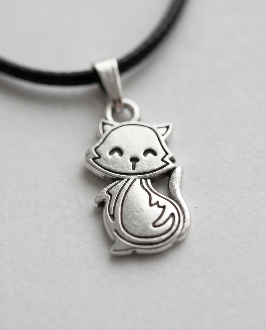 Silver Cute Cat Pendant Necklace
