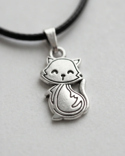 Silver Cute Cat Pendant Necklace