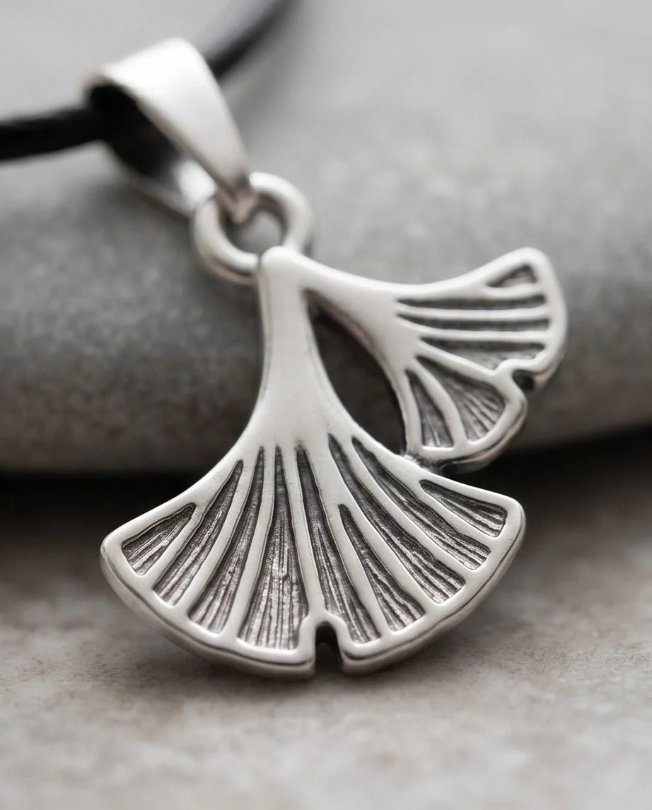 Silver Ginkgo Leaf Pendant Necklace