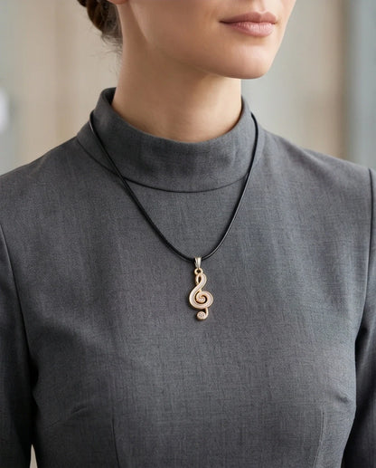 Rose Gold and White Treble Clef Necklace
