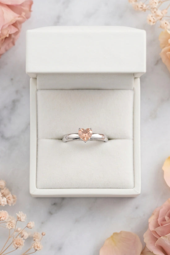 Sterling Silver Heart-Cut Peach Morganite Solitaire Ring