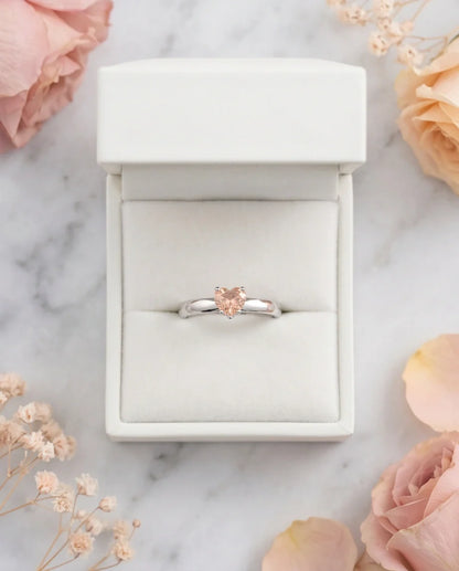 Sterling Silver Heart-Cut Peach Morganite Solitaire Ring