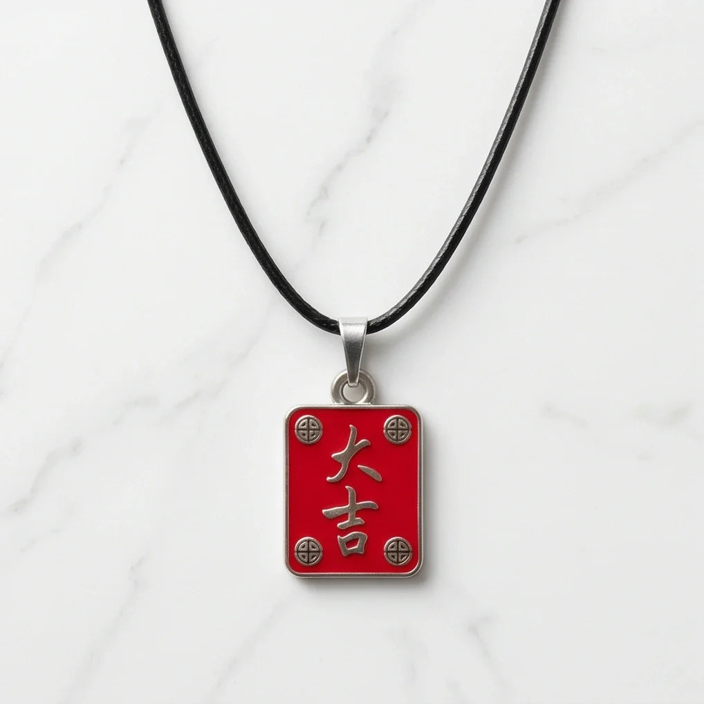 Traditional Red Chinese Character "Da Ji" Good Luck Pendant Necklace