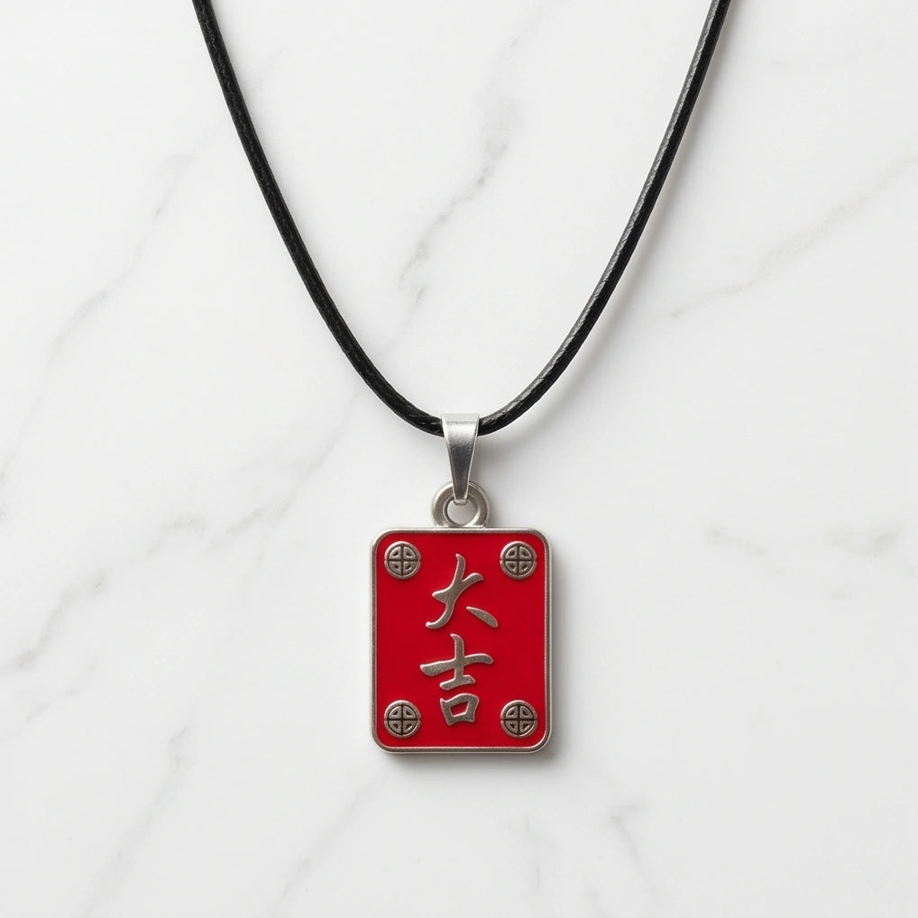 Traditional Red Chinese Character "Da Ji" Good Luck Pendant Necklace