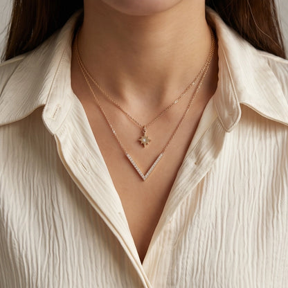 Gold Layered Star & V-Bar Necklace