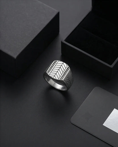Sterling Silver Chevron Pattern Geometric Signet Ring
