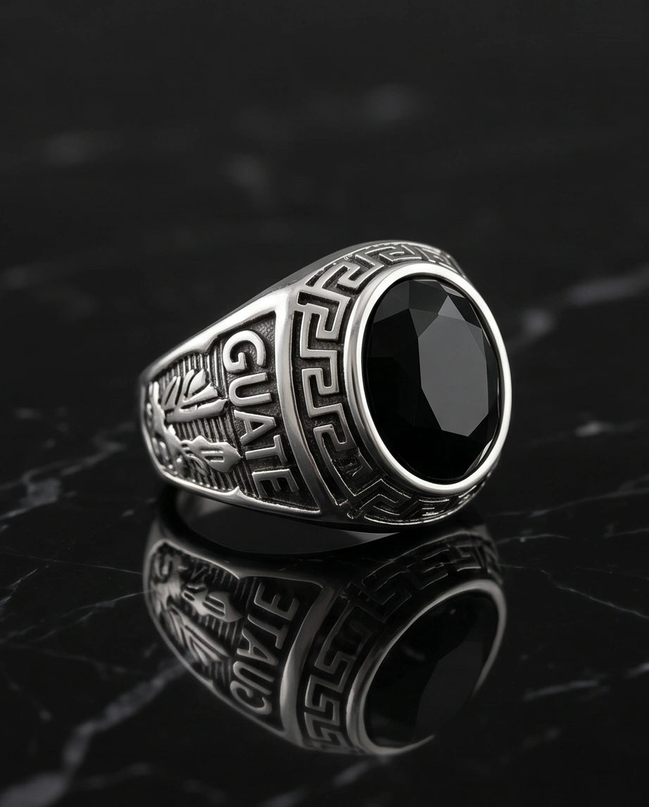 Vintage Black Onyx Military Signet Ring