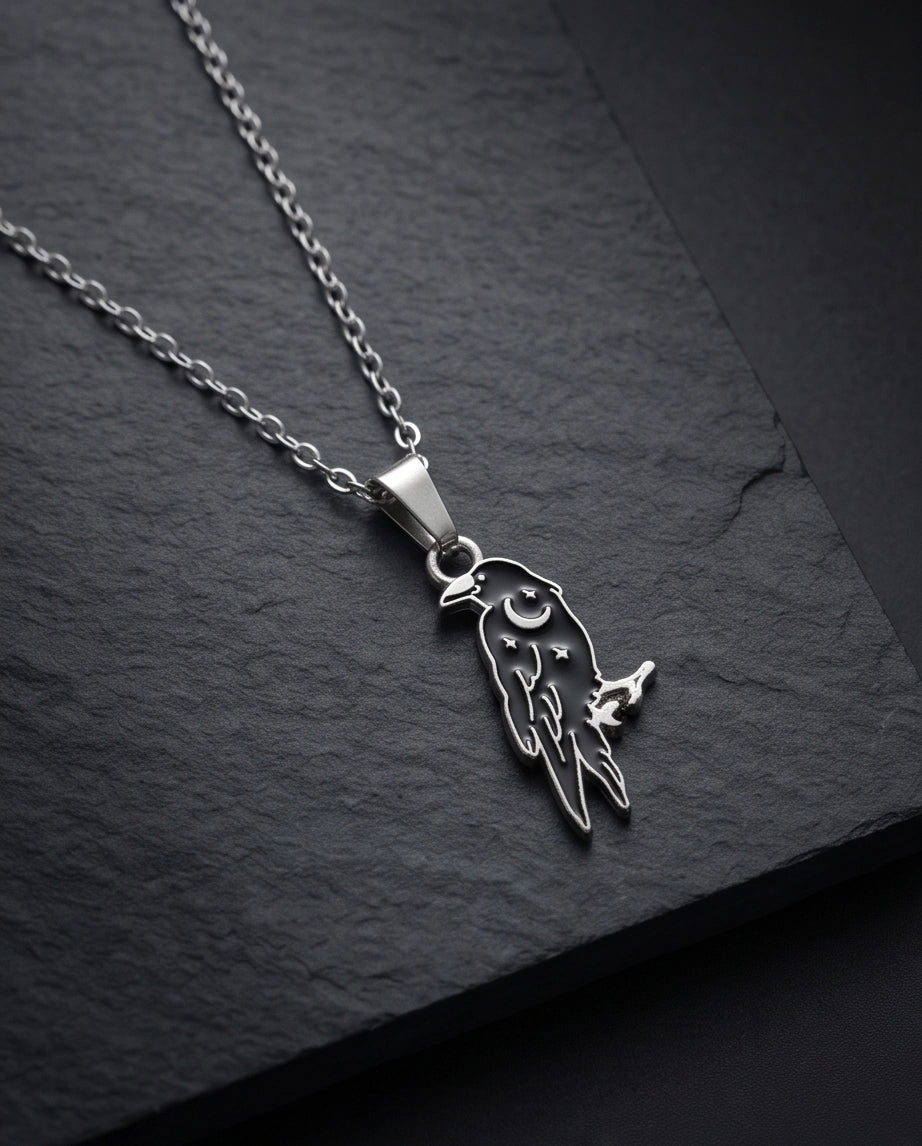 Silver Celestial Raven Pendant Necklace