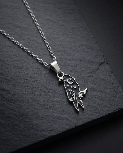 Silver Celestial Raven Pendant Necklace