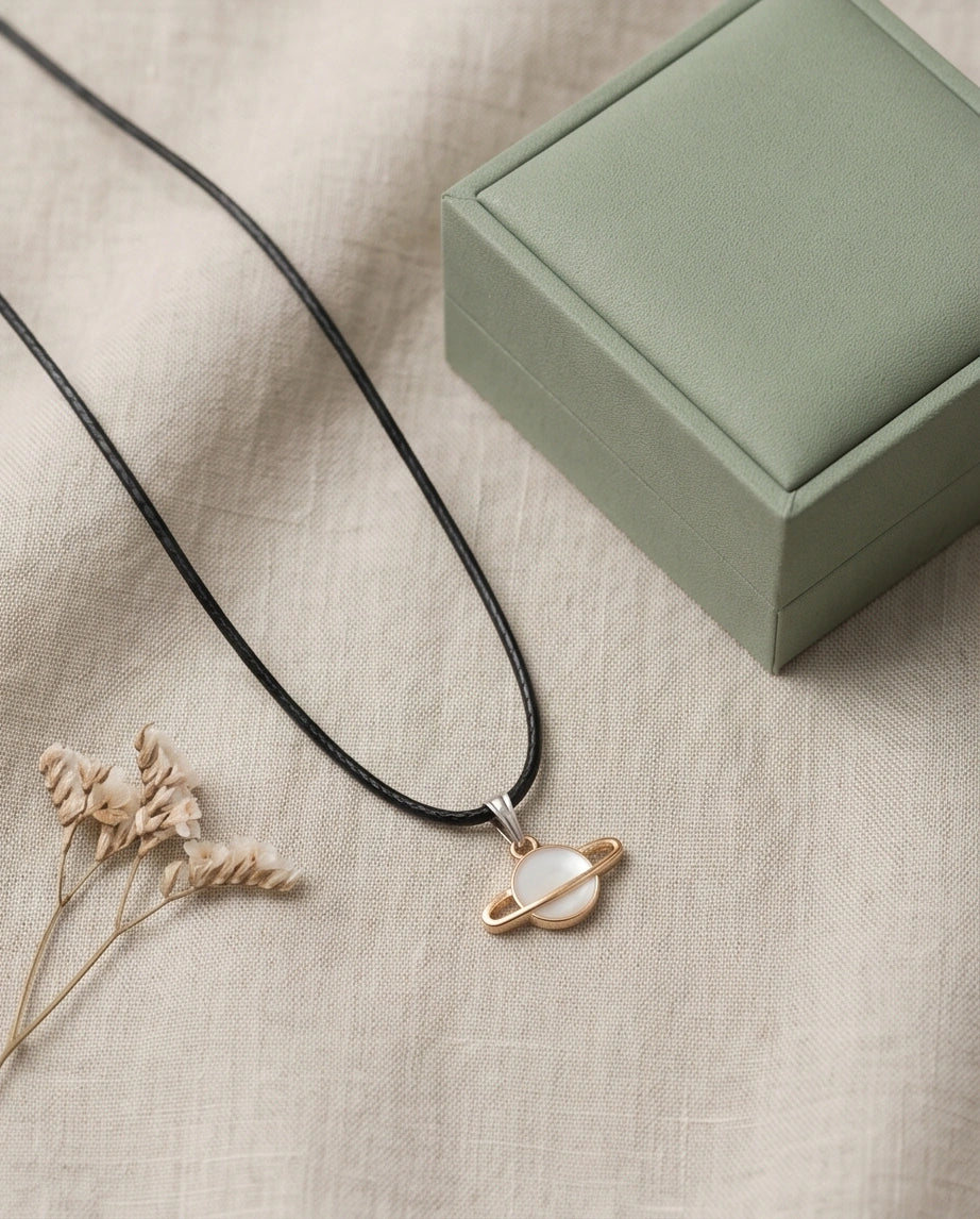Gold and White Bow Ribbon Necklace