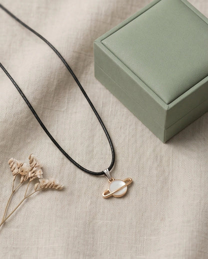 Gold and White Bow Ribbon Necklace
