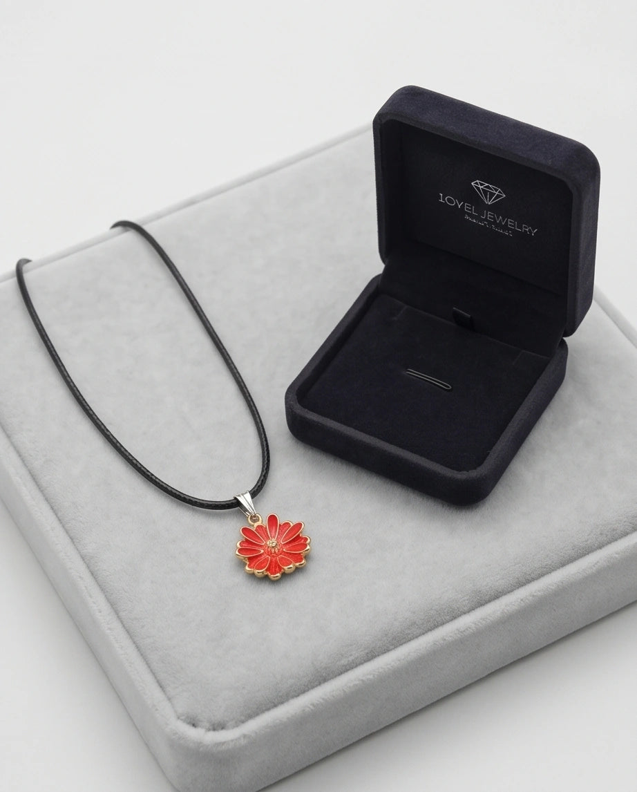 Gold and Red Marigold Pendant Necklace