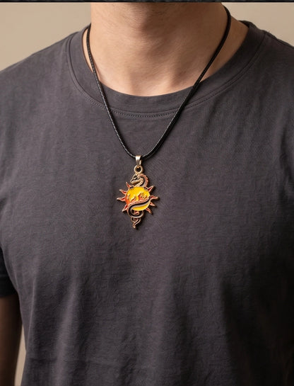 Fire Dragon & Sun Emblem Cord Necklace