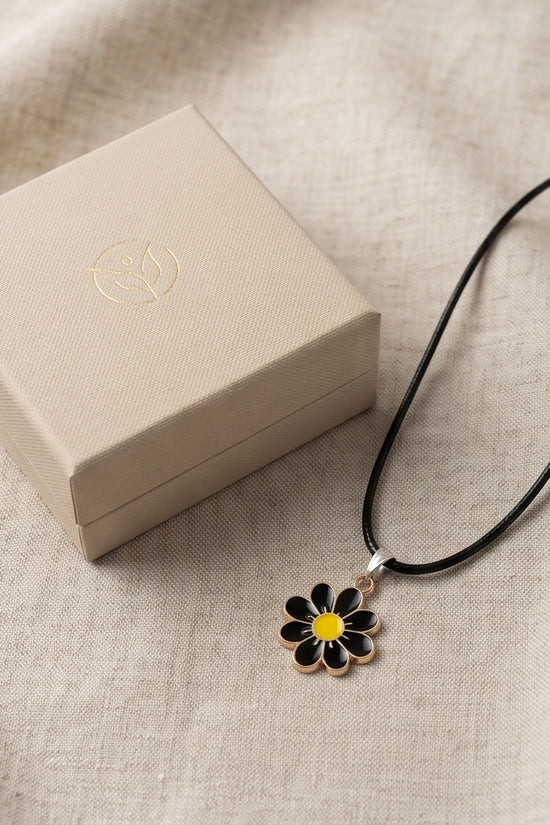 Gold and Black Daisy Pendant Necklace