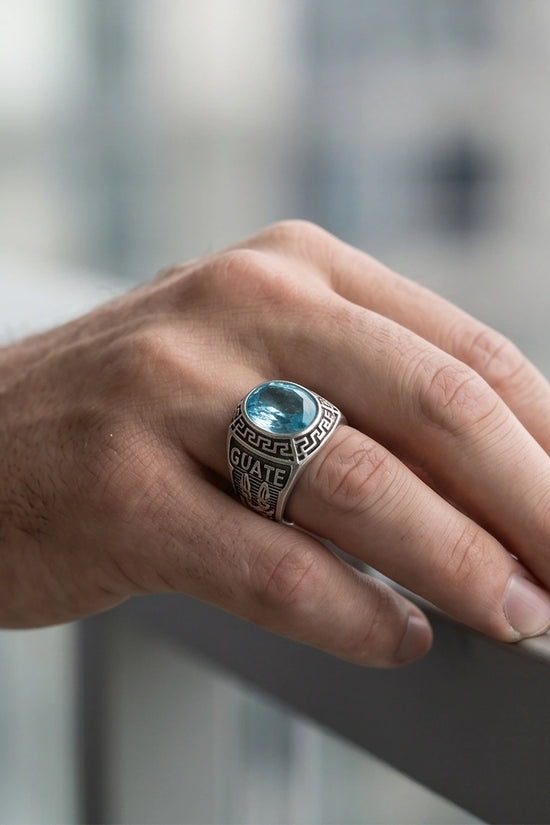 Vintage Aquamarine Blue Military Signet Ring