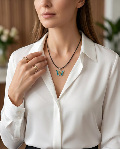 Teal & Gold Butterfly Pendant Necklace