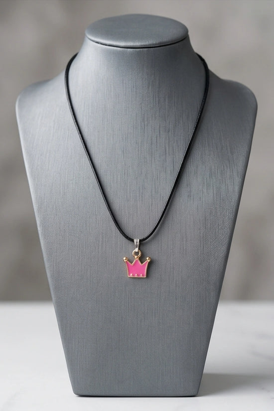 Gold and Pink Crown Pendant Necklace