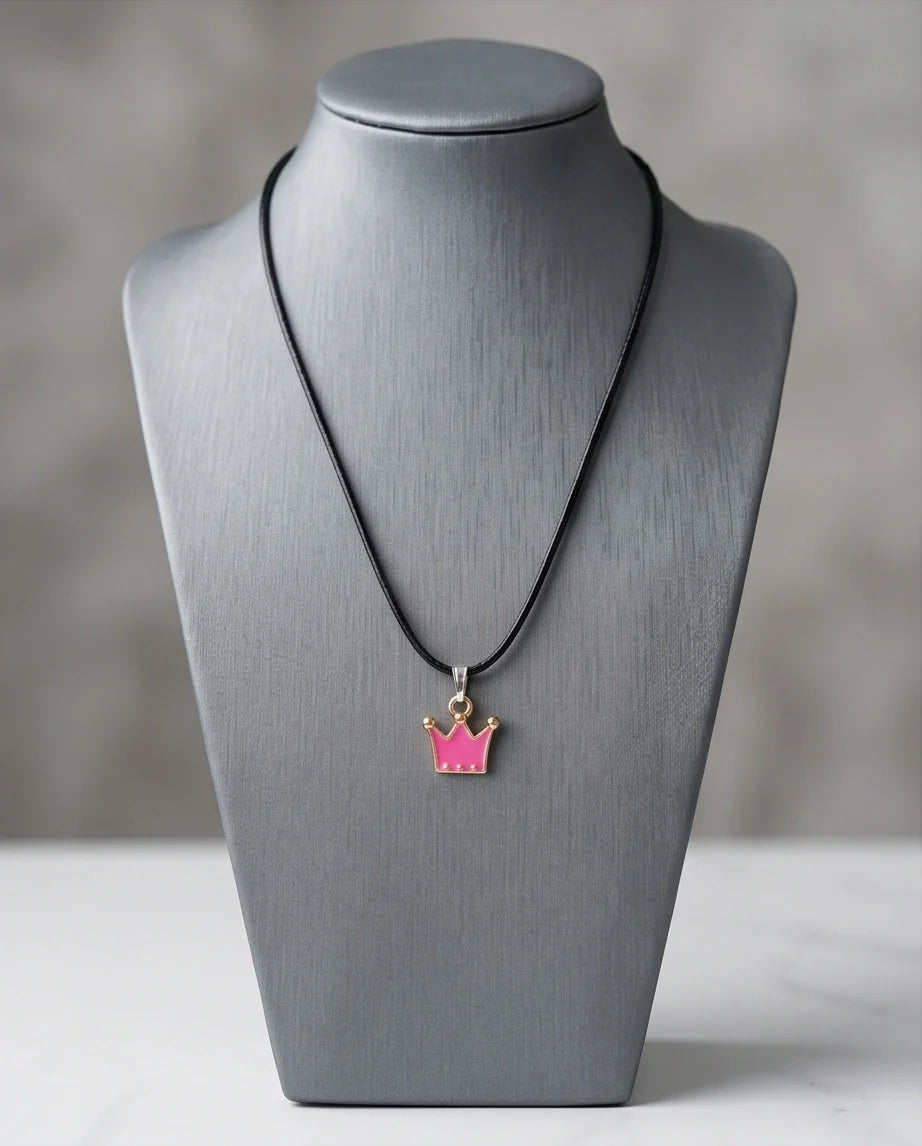 Gold and Pink Crown Pendant Necklace