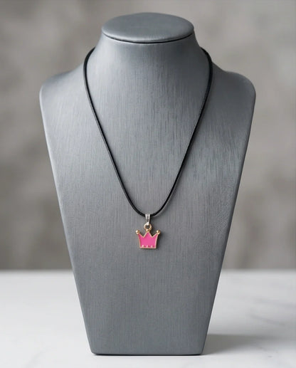 Gold and Pink Crown Pendant Necklace