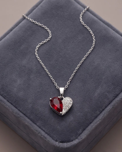 Silver Ruby Heart Pavé Pendant Necklace
