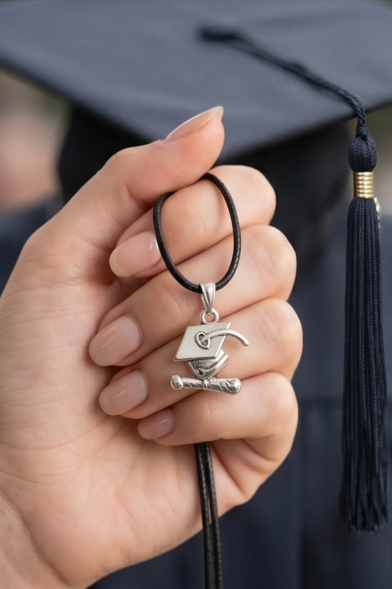 Silver Graduation Cap Pendant Necklace