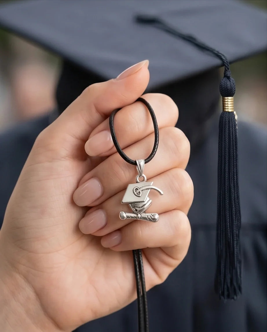 Silver Graduation Cap Pendant Necklace