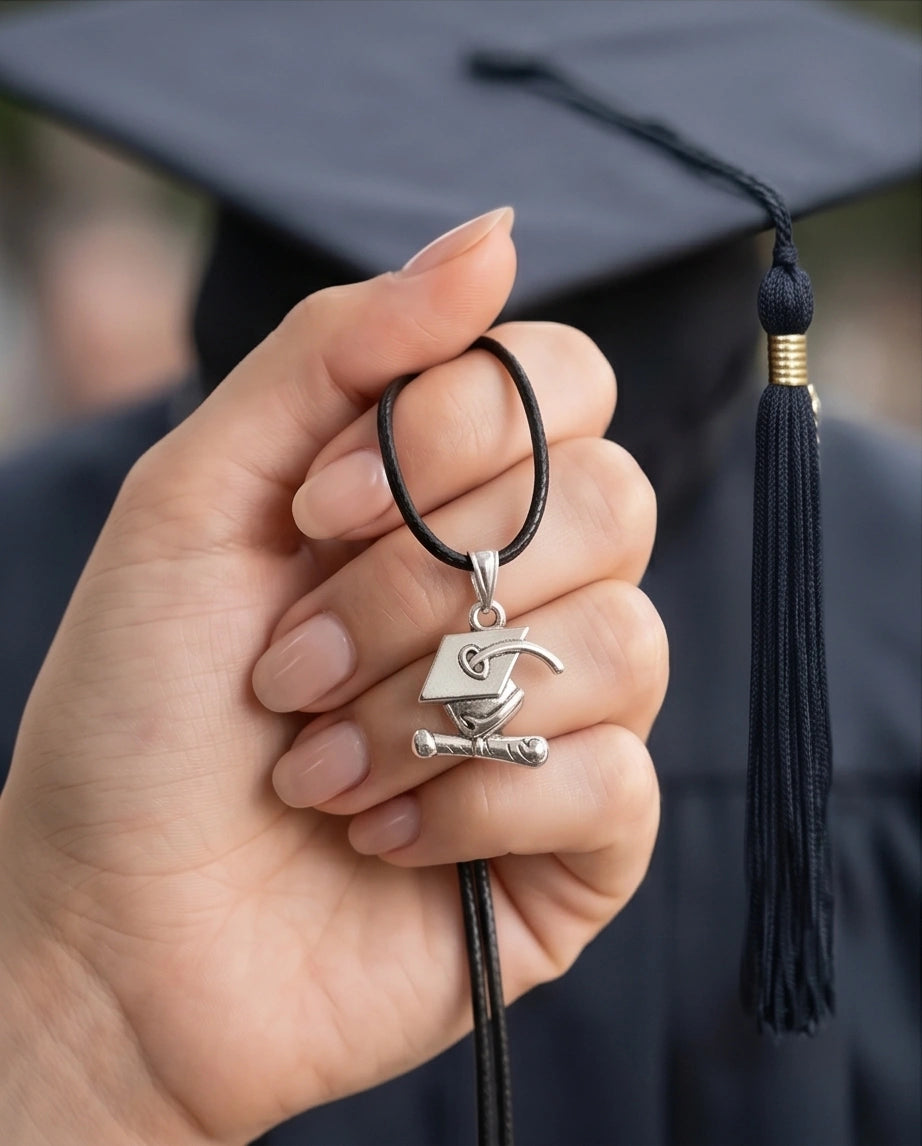 Silver Graduation Cap Pendant Necklace