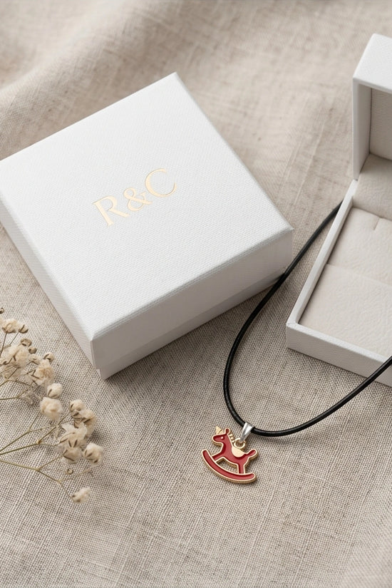Gold and Red Rocking Horse Necklace