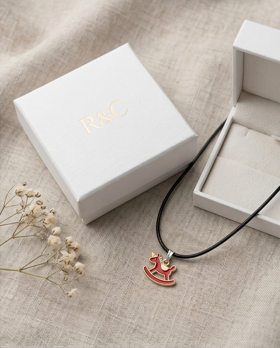 Gold and Red Rocking Horse Necklace