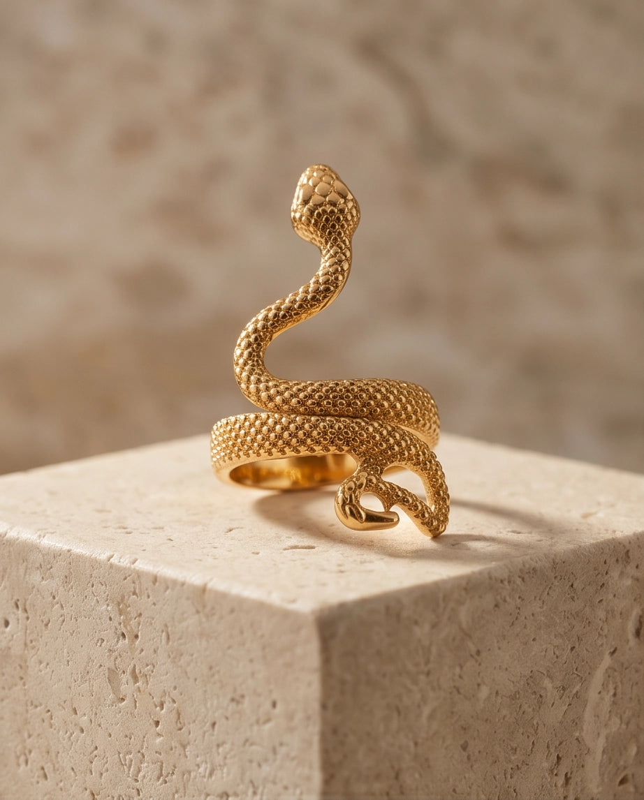 Gold Textured Serpent Wrap Ring