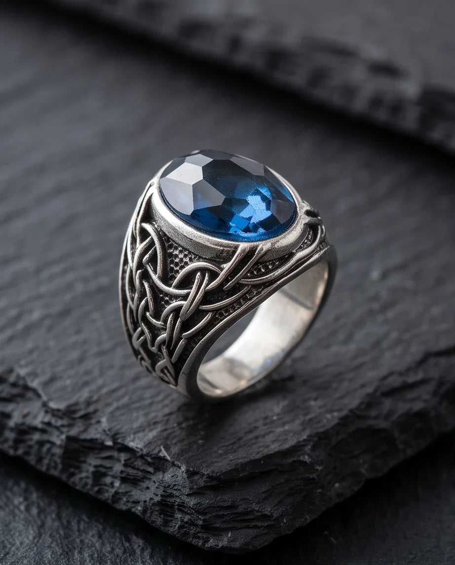 Sapphire Gemstone Celtic Knotwork Silver Ring