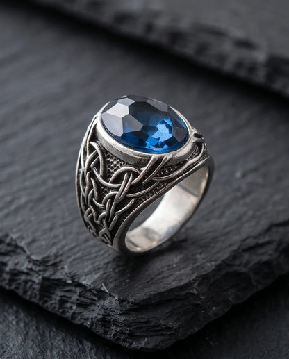 Sapphire Gemstone Celtic Knotwork Silver Ring