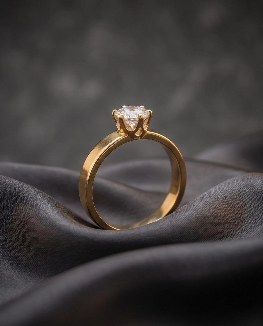 Gold Round Gemstone Classic Solitaire Ring