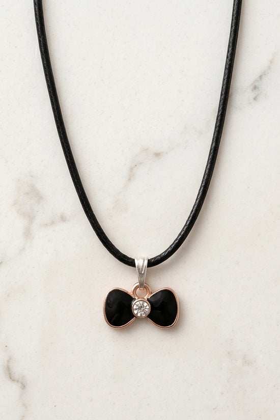 Gold Crystal and Black Bow Necklace