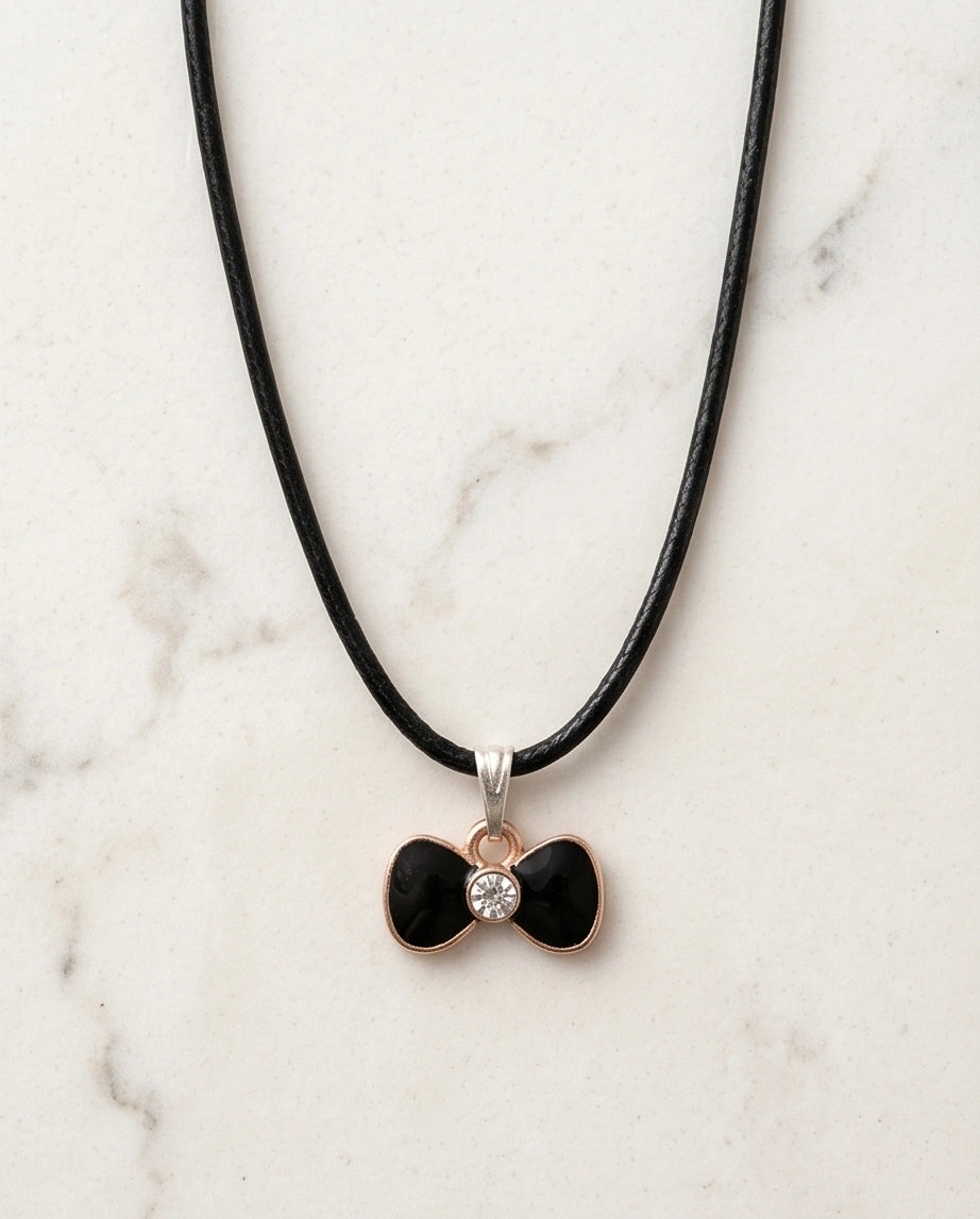 Gold Crystal and Black Bow Necklace