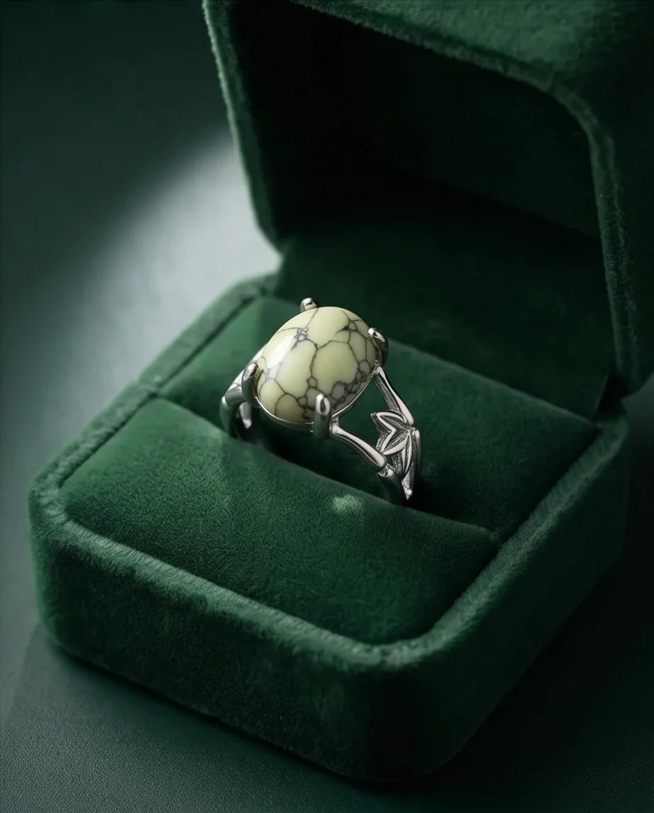 Earthy Mint Leaf Statement Ring