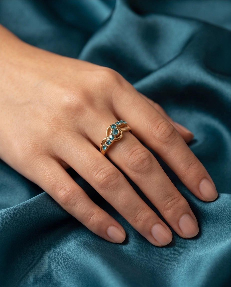 Aquamarine Crystal Swirl Bypass Ring