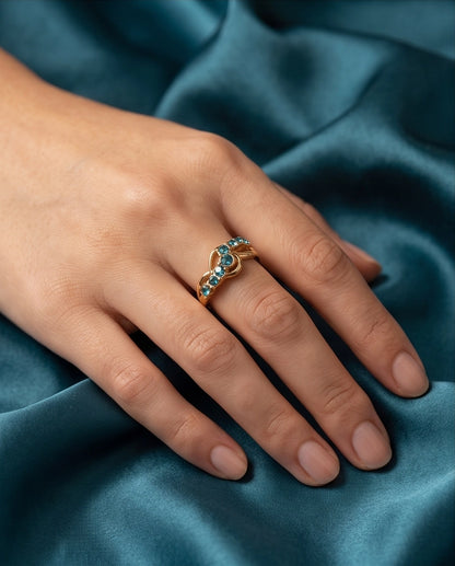 Aquamarine Crystal Swirl Bypass Ring