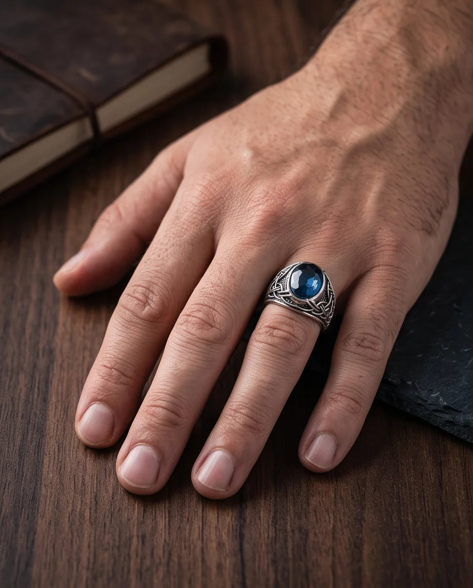Sapphire Gemstone Celtic Knotwork Silver Ring