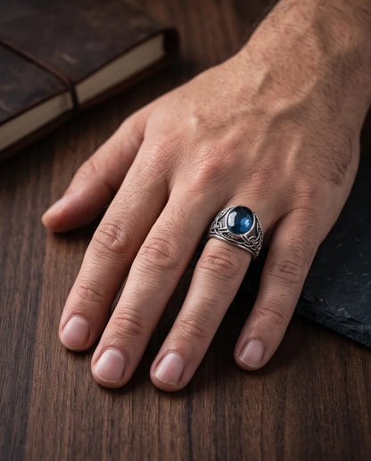Sapphire Gemstone Celtic Knotwork Silver Ring