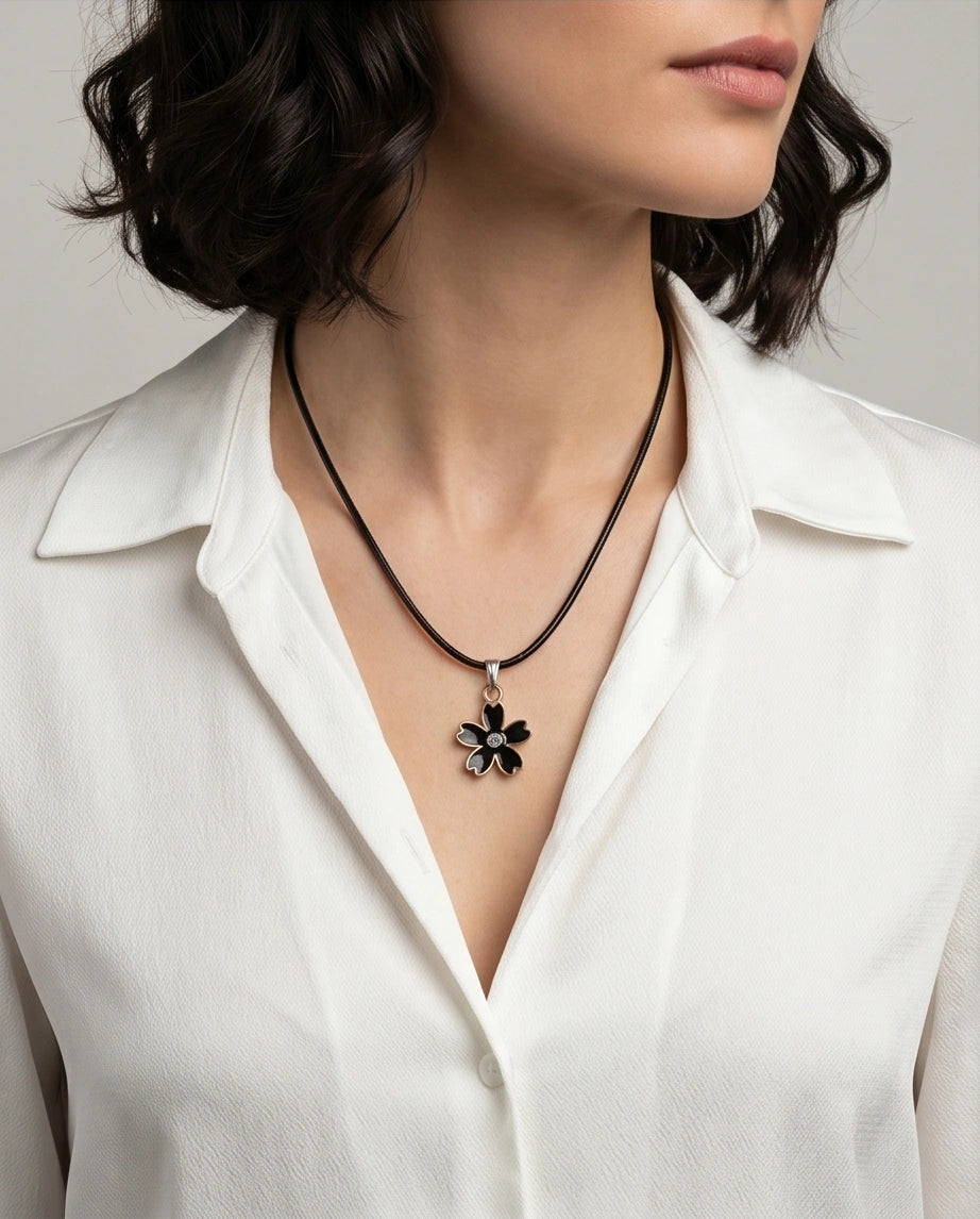 Gold and Black Cherry Blossom Necklace