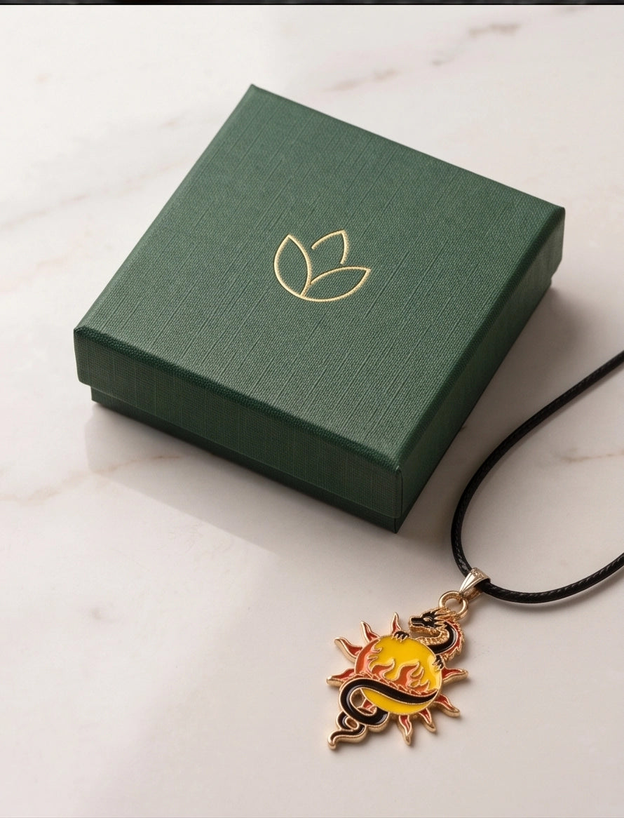 Fire Dragon & Sun Emblem Cord Necklace