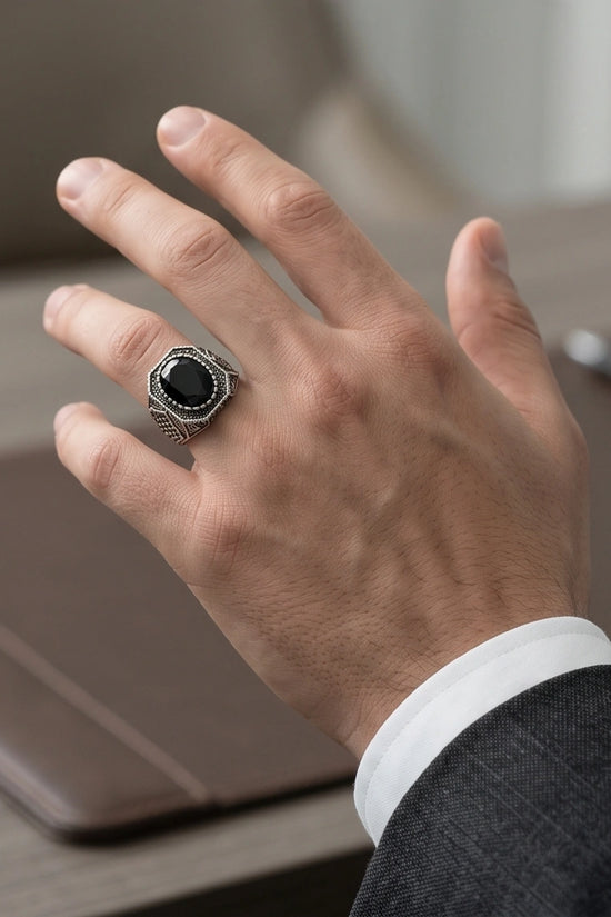 Vintage Ottoman Black Onyx Statement Ring