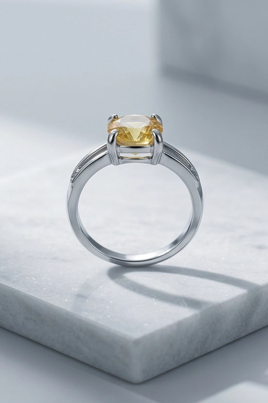 Sterling Silver Oval-Cut Split Shank Yellow Citrine Ring