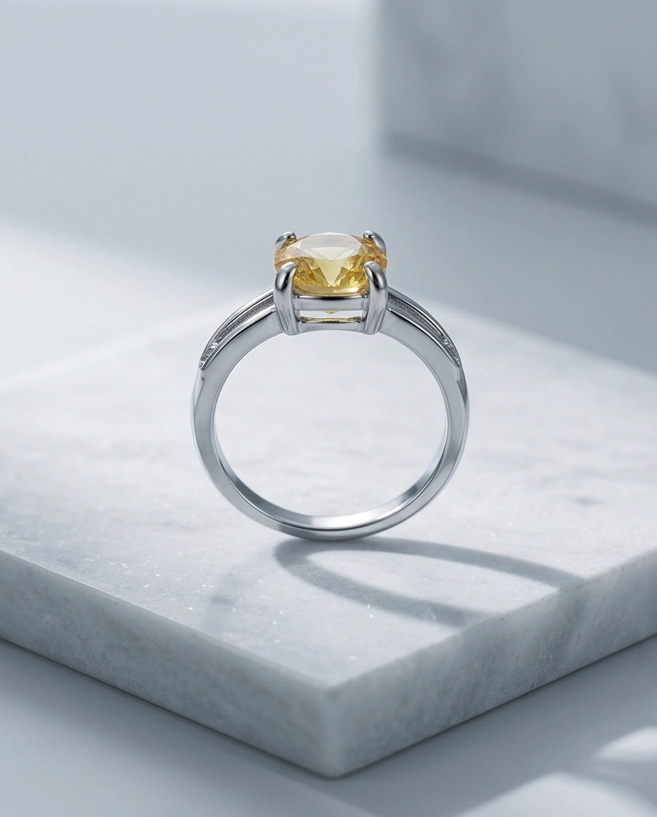 Sterling Silver Oval-Cut Split Shank Yellow Citrine Ring