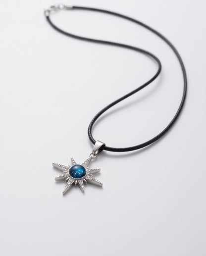Silver Crystal Paved North Star Cosmic Orb Pendant Necklace