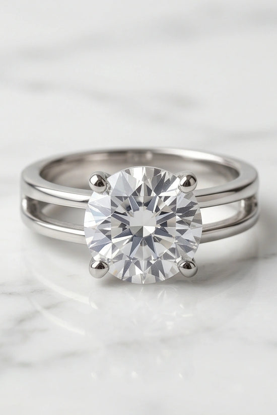 Sterling Silver Round-Cut Split Shank Moissanite Solitaire Ring